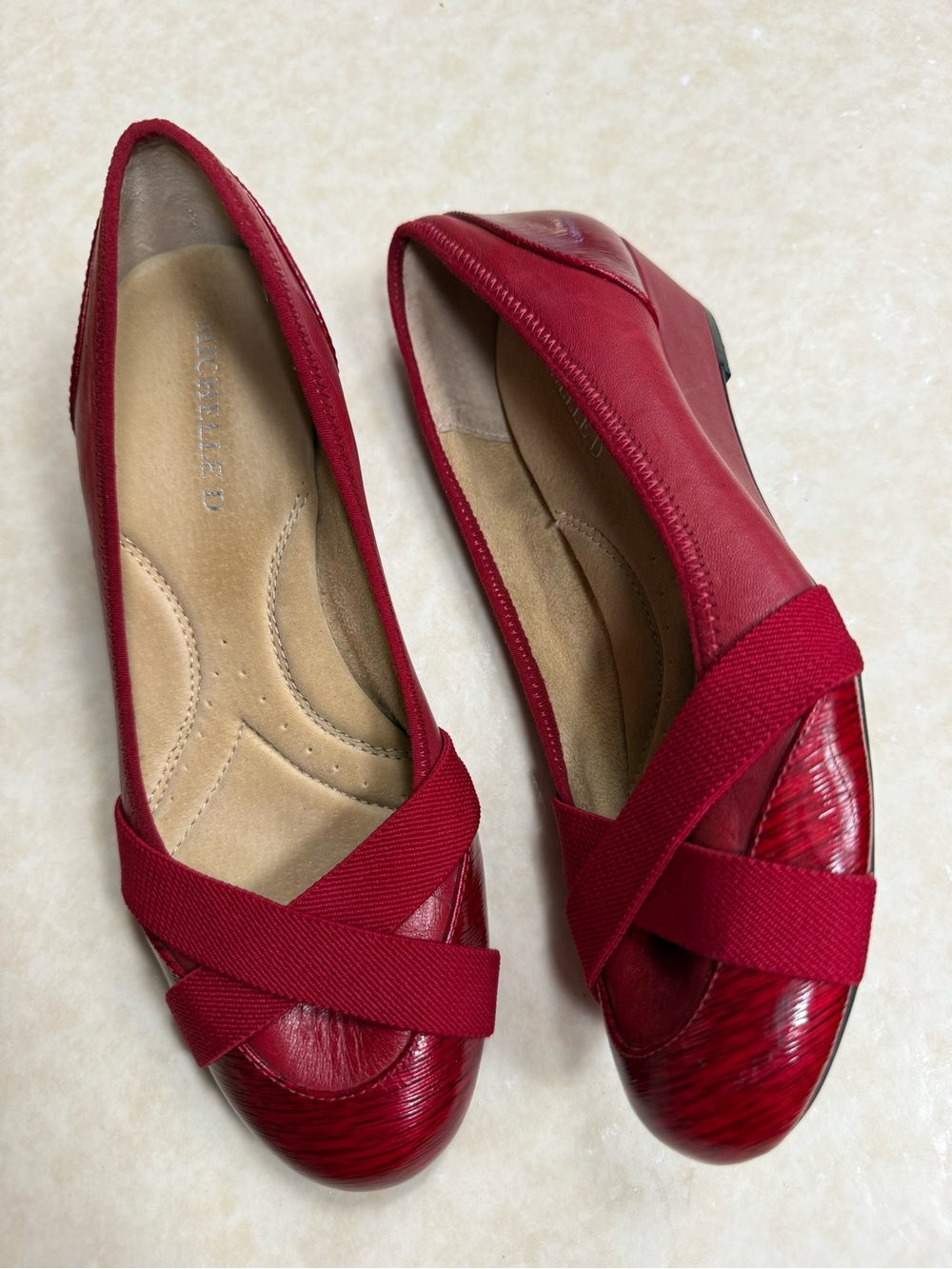 Leather Red low wedge slip ons by Michelle D size 7